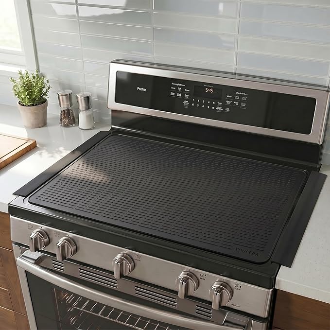 Silicone Stove Gap Covers with Stainless Steel, Oven Gap Filler Seals Gaps Between Stovetop and Counter, Stove Gap Guards Range Trim Kit, Easy to Clean Stove Gap Guard (Black 2 Pack,20.86")