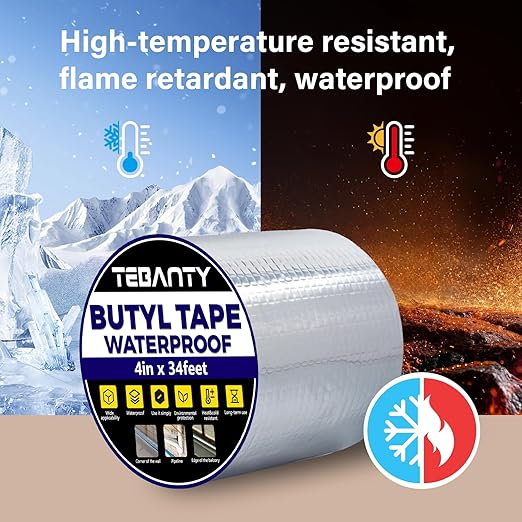 Butyl Tape Waterproof Sealing Tape 4Inch x 34Feet, Aluminum Foil Tape, Butyl Sealant Tape for Pipe Sealing, RV Repair, Window, EDPM Roof Leak Patching, Boat and Pipe Sealing