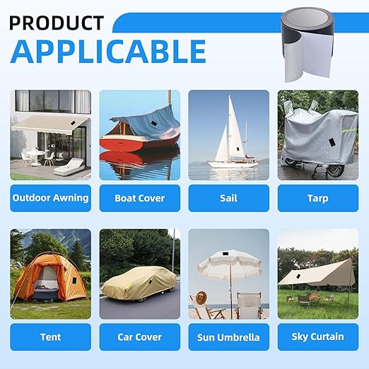 Heavy Duty Repair Tape for Tarp, Waterproof RV Awning, Outdoor Tarp, Canvas, Boat Covers, Sail, Tear Repair Patch Kit (White)