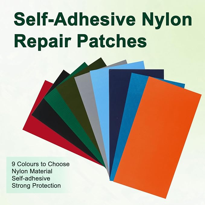 Self-Adhesive Nylon Patches Tent Repair Kit – Outdoor Gear Tenacious Repair Tape, Waterproof Fabric Patches for Clothes, Tent, Down Jacket, Backpack (8pcs, Green