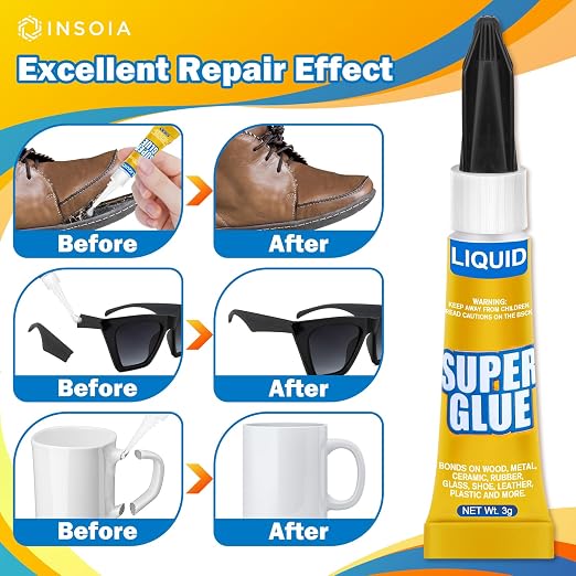 Super Glue Liquid Clear, 12 X 3g All Purpose Strong Adhesive Ca Glue Cyanoacrylate Quick Dry Instant Glue for Plastic, Metal, Ceramic, Shoe, Wood, Leather, Model, Rhinestone, Jewelry and DIY Crafts