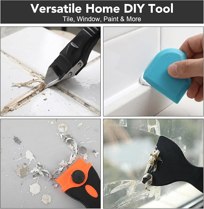 Caulk Gun Kit, Caulking Gun and Caulk Remover Tool with Razor Blade Scraper Plastic Razor Blades for Kitchen Bathroom Window Caulking Removal and Sealant Caulking