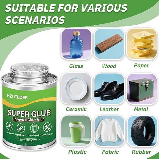 Super Glue,Clear Glue with Brush,All Purpose Strong Adhesive,Instant Superglue Multi-Purpose Glue for Wood,Ceramic,Leather,Plastic,Glass,Metal,Rubber,DIY Crafts