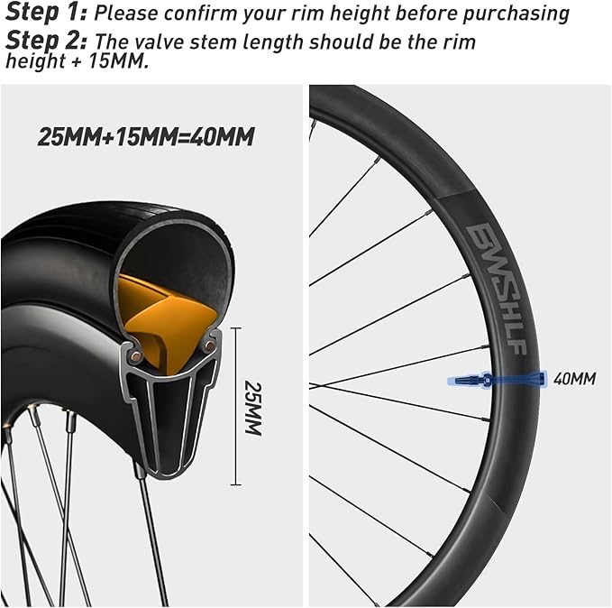 BWSHLF Tubeless Presta Valve Stem 40/44/55/60/65/80/100 mm, Super Light Alloy Presta Valve Stem Kit with Valve Core Remover Tool and Valve Stem Caps - Multiple Color and Size Options(Pair)