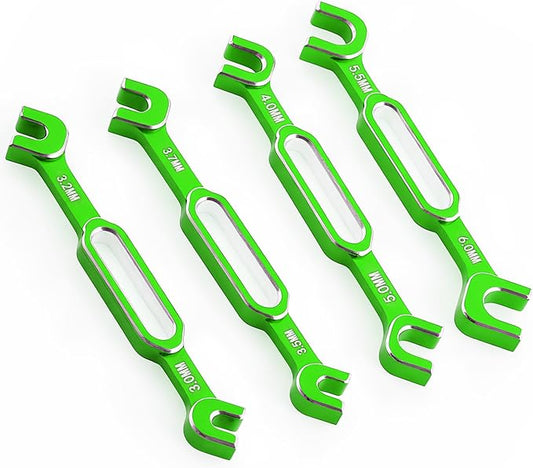 4PCS RC Wrench 3.0/3.2/3.5/3.7/4.0/5.0/5.5/6.0mm Turnbuckle Nut Ball Joint Remover Aluminum Alloy RC Car Repair Tool For RC Crawler Monster Truck Off Road Car Drone Boat Upgrade Parts, Green