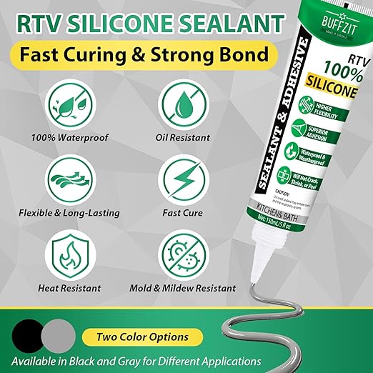 Silicone Sealant Adhesive Silicone Caulk, No Caulking Gun Needed, 100% Waterproof Flexible Sealant, Strong Bond, Shrink & Crack Resistant for Automotive, Kitchen, Bathroom & Windows, 5 Oz Black