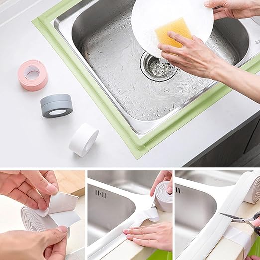 3 Rolls Caulk Tape Self Adhesive Caulk Strip Waterproof,Green Caulking Sealant Trim for Bathroom, Caulk Sealing Strip for Toilet Sink Edge Protector with Sealing Tool (10.5Ft x 1.5In)