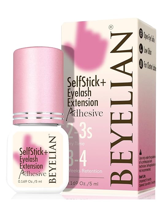 BEYELIAN Lash Cluster Glue Strong Hold Eyelash Extension Black Glue Long Lasting 3-4 Weeks Waterproof & Hypoallergenic Formaldehyde-Free for Open Eyes DIY Salon Use Only(5ML)