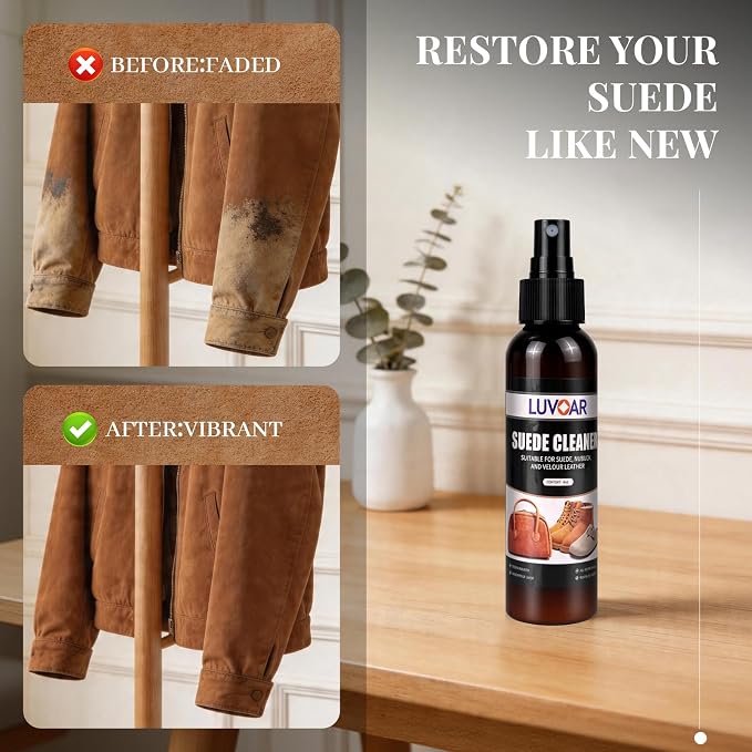 Leather Suede Cleaner, Leather Cleaner and Restore for Suede Shoes, Boots, Jackets, Bags, Purses & Furniture-4oz