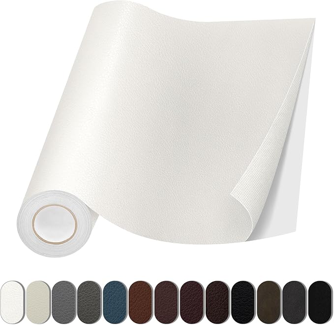 Lifeshoon Leather Repair Patch, 17X158 Inch Self Adhesive Leather Repair, Large Vinyl Patch Tape for Couches, Furniture, Car Seats, Cabinets, Wall, Handbags （17X158 Inch, White）