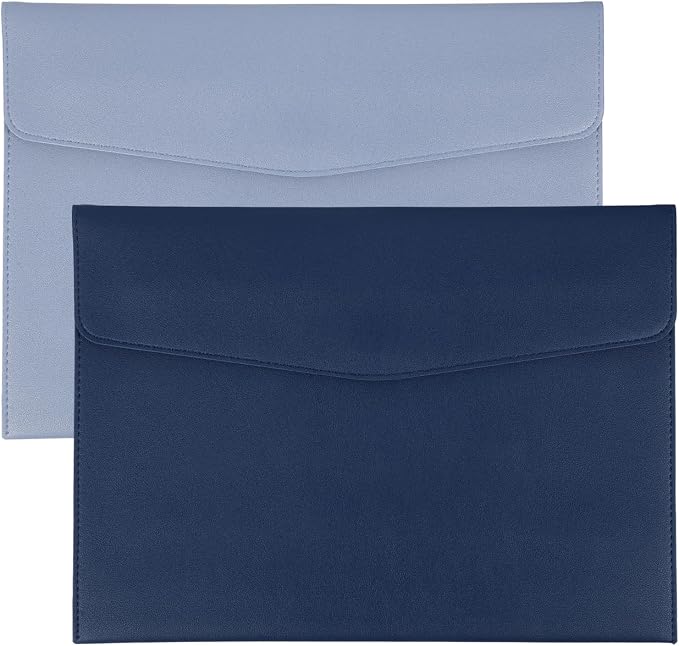 PATIKIL 2Pcs PU Leather A4 File Folder, Document Holder Envelope Waterproof Napa Texture Filing Organizer Portfolio Folder Case with Magnetic Snap for Home Office, Light Blue, Navy Blue
