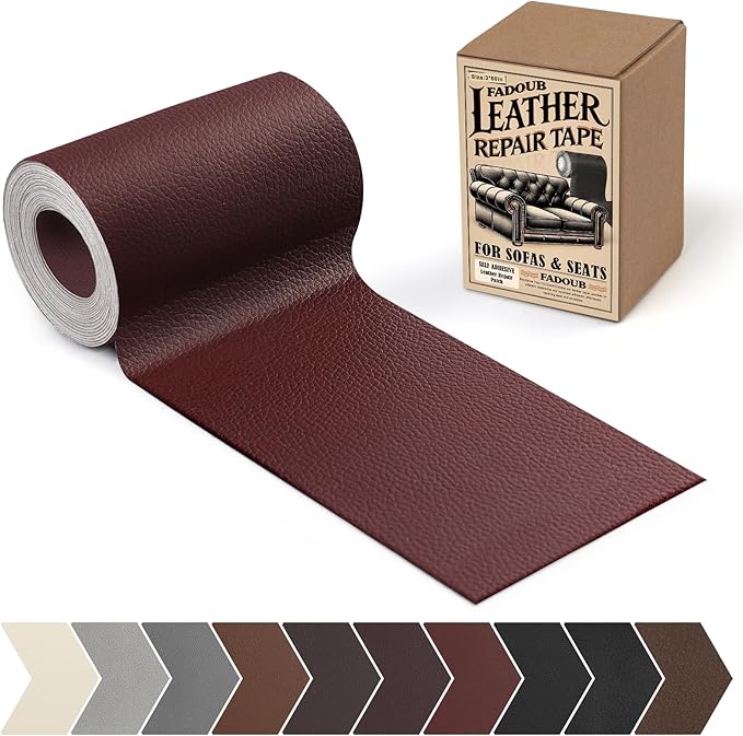 Leather Repair Patch, 3 x 60In Self Adhesive Leather Repair Tape Kit for Furniture, Couch, Sofa, Office, Car Seats, Car Interior, Vinyl Repair Kit (Wine Red)