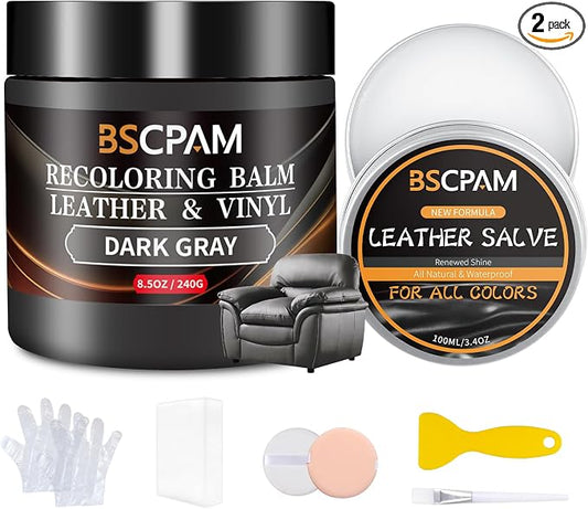 Dark Gray Leather Recoloring Balm with 100ml Mink Oil,Leather Couch Scratch Remover,Leather Repair kit for Vinyl Furniture and Car Interior,Leather Dye Paint,Mink Oil for Leather