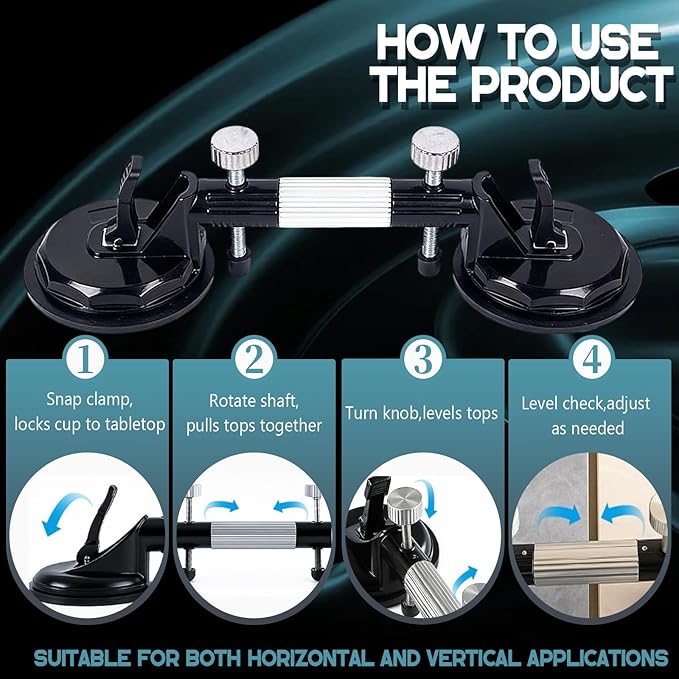2 Pack Laminate Floor Gap Repair Tool, Pro Countertop Alignment Clamps, Adjustable Granite Seam Setter with Vacuum Suction Cups, for Granite, Marble, Stone, Slab and Glass