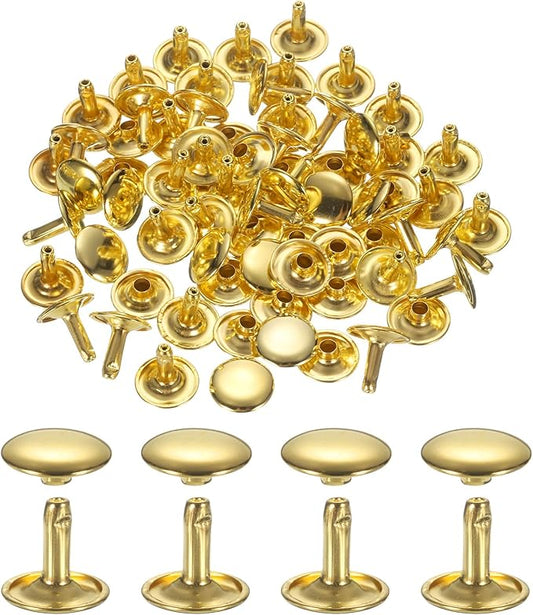 uxcell 120Set Leather Rivets, 12mm Double Cap Rivet Tubular Metal Studs Repairs Decoration Craft Accessories for Repair Decorate Leather Craft Belt Bag Shoes Purse Belts, Gold