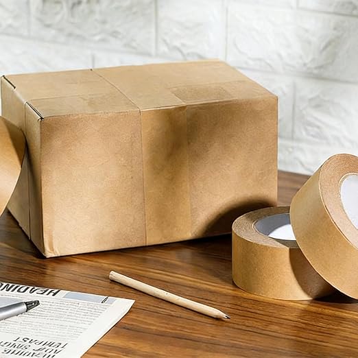 Delphinus Brown Kraft Paper Packing Tape, Waterproof Coated Strong Adhesive, Heavy Duty Brown Packing Tape for Box & Carton Sealing Packaging for Shipping Moving Sealing
