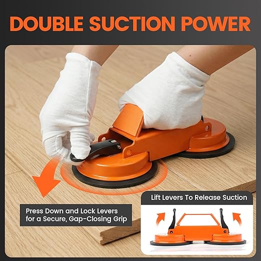 Floor Gap Fixer Tool Kit with Heavy Duty Rubber Mallet, Floor Dual Suction Cup Tool Upgrade 45° Striking Surface for Laminate, Hardwood, and Vinyl Floor (Orange)