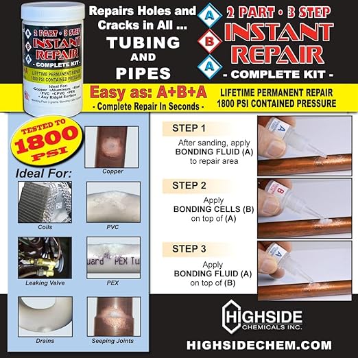 Instant Repair: Permanently Repair Holes in Pipes, Seal Cracked Tubing, Fix Leaks in Metal - Used by HVAC Plumbing, Automotive, and Marine Professionals