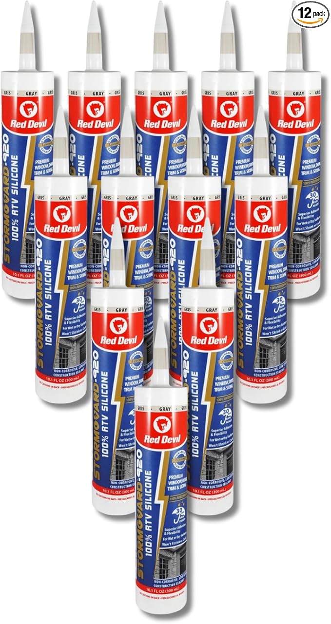Red Devil 078050 Silicone Ultra 100% RTV Silicone Sealant, 10.1 oz., Gray, 12 Pack