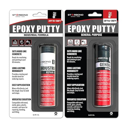 STARBOND Epoxy Putty Stick Bundle High-Temperature Resistance (White), General Purpose (Black), Best for Woodworking, Home, Plumbing, and Industrial Repairs, 2 oz
