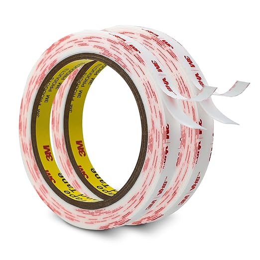 3M Double Sided Tape Mounting Tape 0.5''x15.4Ft 2 Pack 0.025in Thick White 4930 Heavy Duty Adhesive Waterproof Foam Tape for Car Home Office Decor