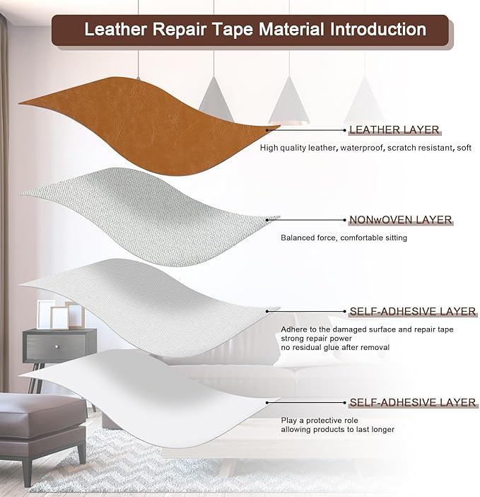 JDLUGH Sofa Leather Repair Patch Tape, Large Self Adhesive Couch, Car Seat, Office Chair, Leather Furniture, Vinyl Repair Patch Kit for Furniture (15 * 60 Inch, Yellow-brown2.0)