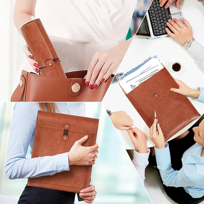 Blue PU Leather File Folder for Documents,Important Document Folder with String Tie,Laptop Sleeve Notebook Case,Leather File Organizer,A4 Envelopes Filing Folder