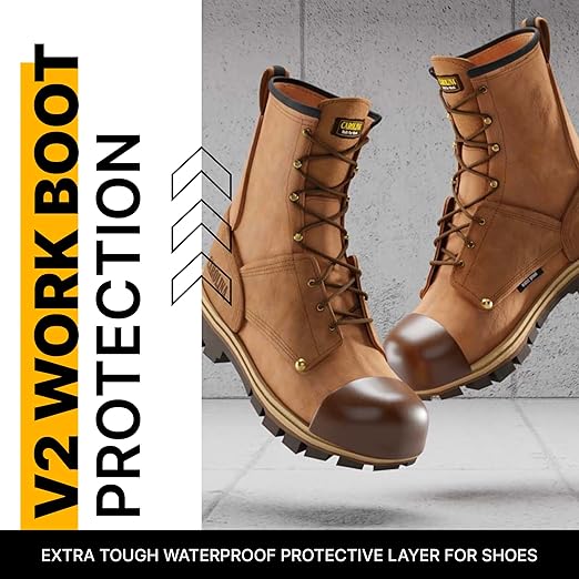 V2 Work Boot Toe Protector, Liquid Boot Guard, Brown Adhesive Shoe Crease Protector & Scuff Preventer for Waterproofing and Hole Repair - Strongest Heavy Duty Shoe Covers for Any Size & Style of Boots