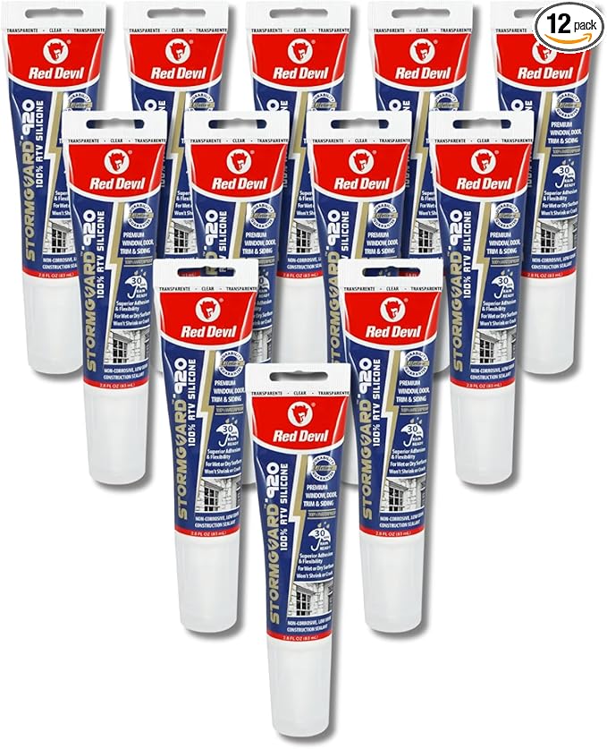 Red Devil 0795 Silicone Ultra 100% RTV Silicone Sealant, 2.8 oz. Tube, Clear, 12 Pack