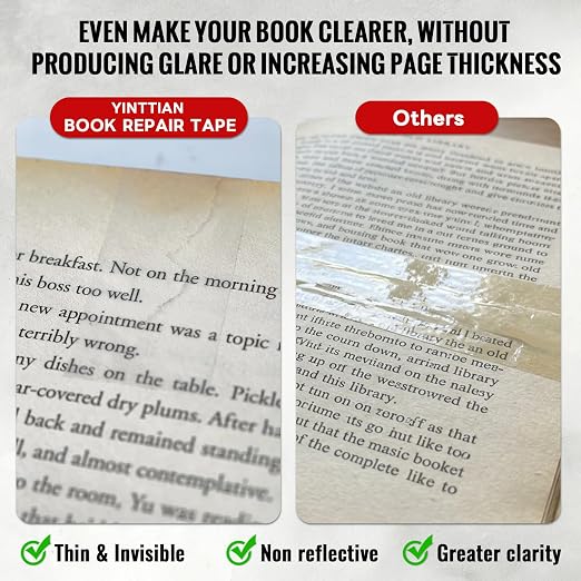 Archival Safe Acid-Free Book Repair Tape, Thin and Invisable, Waterproof | Paper Page Safe No Residue, for Library, Old Books,Broken Pages, 1260 inch Length x 1 & 2 inch