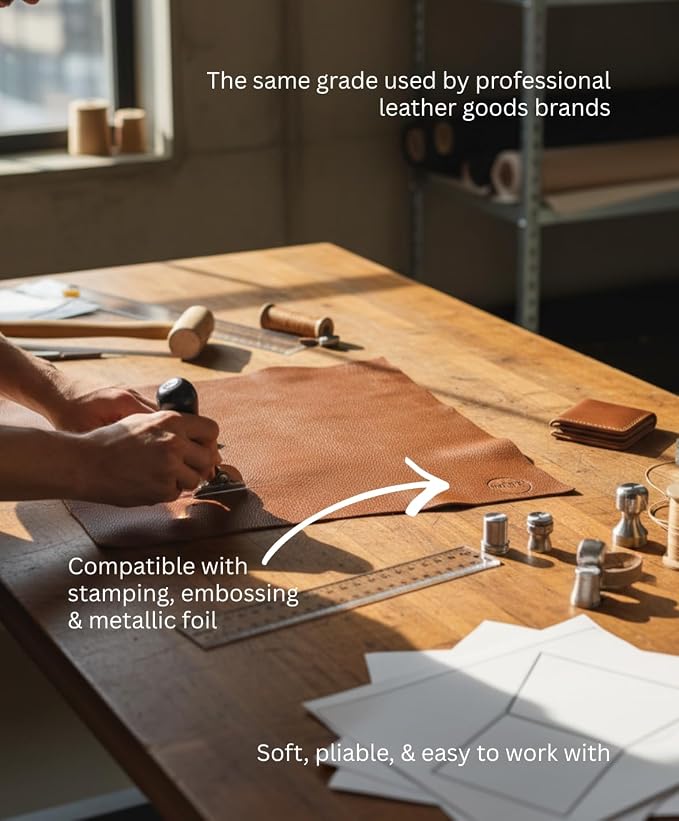 Natural Grain Cow Leathers: 12'' x 12'' Pre-Cut Leather Pieces (Cognac, 3 Pieces)