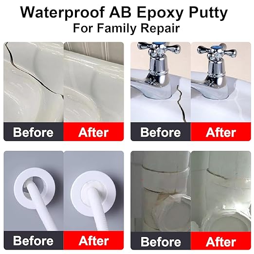 Epoxy Putty 16 oz AB Metal Epoxy Filler for Fast Repair Leaks Underwater High Adhesive Self-Hardening Pool Putty Sculpt Clay for Metal Wood Tile Repairing, Bonding, Sculpting White