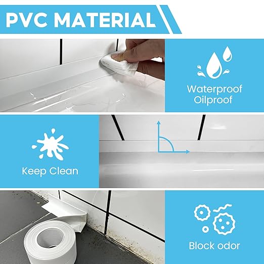Caulk Tape for Bath Kitchen, Toilet Sealer Around Toilet Base White Self-Adhesive Decorative Sealing Tape, Caulking Tape Used for Kitchen Sink Toilet Bathroom Bathtub Floor (Minimalism, 3)