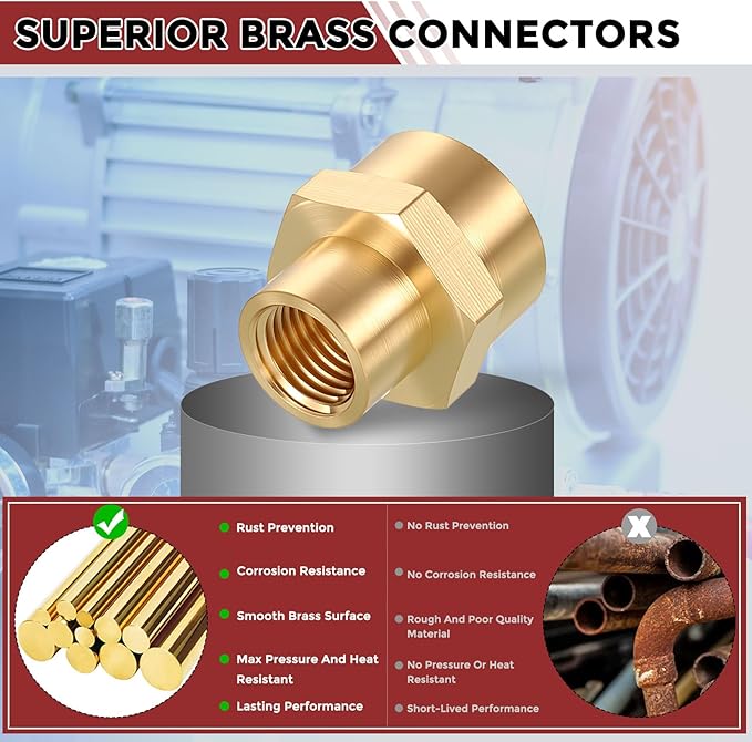 Pack of 2, 1/2" NPT FeMale to 1/4" NPT FeMale Solid Brass Pipe Fitting Coupler, Brass Coupling Hose Fittings Adapter for Pipe Leak Repair, Bathroom Remodeling, Tool Extensions