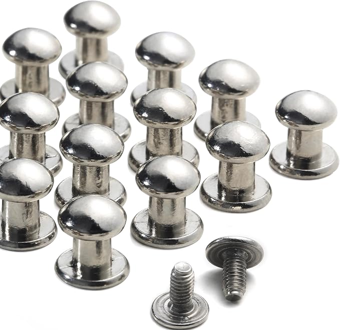 YORANYO 30 Sets 8MM Round Head Button Stud for Leather Chicago Screws Spikes and Stud Leather Rivets Screws Button Rivets for Repair and Decorate Clothing Shoes Belts Bags Dog Collars (Silver)