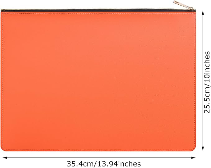 PU Leather A4 File Folder Zipper Document Holder Envelope Folder Case for Receipt Contract (1, Orange)