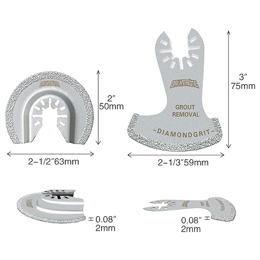 Diamond Oscillating Tool Blade Set, Multi Tool Mortar Cutting Saw Blades Precise for Grout Removal, 4-Pack