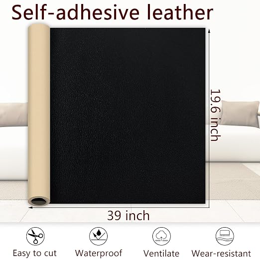 Black Leather Repair Patch, 39.3 x 19.6 Inch Self Adhesive Leather Repair Tape, Large Vinyl Leather Repair Kit for Furniture, Car Seats, Sofats, Couch, Office Chair