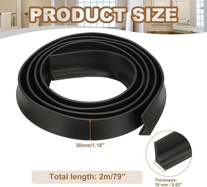 PATIKIL 79 Inch Collapsible Shower Threshold Water Dam Guard, Shower Stopper Barrier Self Adhesive Sink Splash Guard for Frameless Shower Door Bottom, Black (1.2"Wx0.6"T)