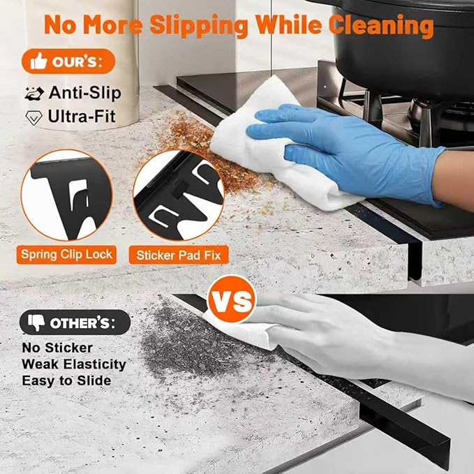 Stove Gap Covers for Electric, Oven Side Guards 2pcs, Gas Range Crack Strip, Stainless Steel Space Filler Between Stove & Counter Top, Crumb Catcher-Adjustable Len. 13.8" to 27.5", Fit 18",22",25" etc