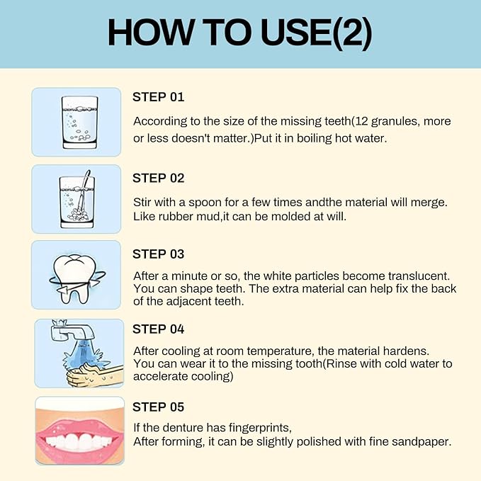 Tooth Repair Kit，Temporary Natural Shade for Filling The Gap, Moldable Thermal Beads Replacement Kit Replace The Missing or Broken Tooth-6PCS-D67