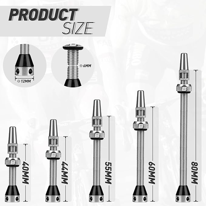 BWSHLF Tubeless Presta Valve Stem 40/44/55/60/65/80/100 mm, Super Light Alloy Presta Valve Stem Kit with Valve Core Remover Tool and Valve Stem Caps - Multiple Color and Size Options(Pair)
