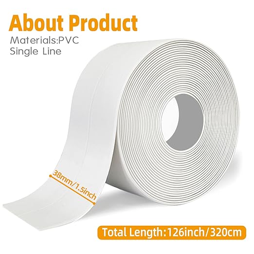 Caulk Tape - Waterproof Self-Adhesive Caulking Tape 1.5" x 10.5Ft for Toilet Sealer, Around Toilet Base, Kitchen, Bathroom, Sink, Shower, Bathtub Edge Protector, PVC Caulk Strip