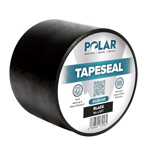 Polar Black Waterproof Tape Seal - 4" x 5ft | Rubberized Waterproof Tape for Leaks & Cracks on Roofs, PVC Pipes, Drainpipes, Plumbing & Gutters | Indoor & Outdoor Sealant Tape for Lasting Protection