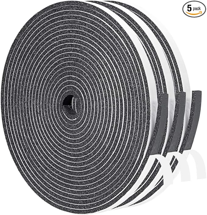 Yotache Weather Stripping Door Seal Strip 1/4" x1/8", New Adhesive Foam Insulation Seal Tape for Door Jamb Frame, Windows, 3 Rolls x 16.5ft, Total 50ft Long