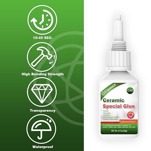 20g Ceramic Glue, Instant Ceramic Super Glue for Porcelain and Pottery Repair, Fast Drying | Heat Resistant | Waterproof Strong Adhesive for Bonding Ceramic, Dishes, Tiles, DIY Crafts