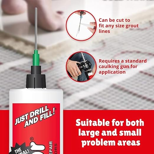The Original Fix-A-Floor Loose Tile Repair Adhesive PRO Pack! Includes 6 Micro Syringe Injectors and 6 Drill Bits for Tile, Porcelain, Ceramic, Marble, Stone, Wood Floor. Pack of 12