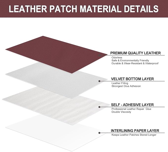 Self Adhesive Leather Repair Patch, Leather Patches for Furniture, Leather Repair Tape for Couch Sofa Car Seat Chair Furniture Repair, Leather Repair Kit (Dark Red-Litchi Grain, 17X79 Inch)
