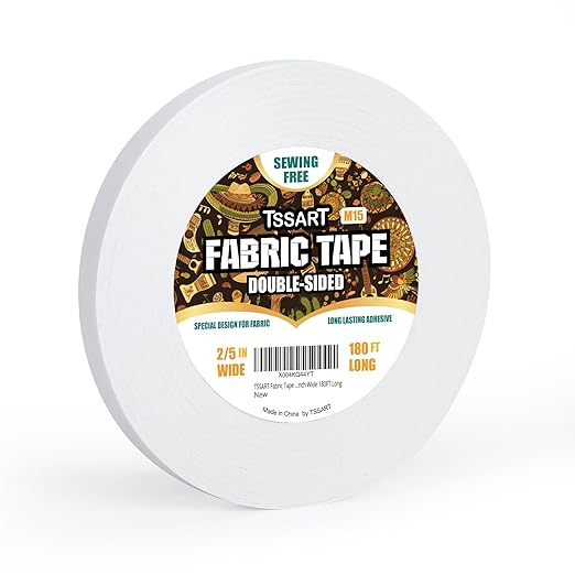 Fabric Tape M15 - Sticky Double-Sided Tape Strong Adhesive Cloth Leather Tape Press-on Tape, No Sewing or Ironing, Gluing, Alterations and Hemming- 2/5inch Wide 180FT Long