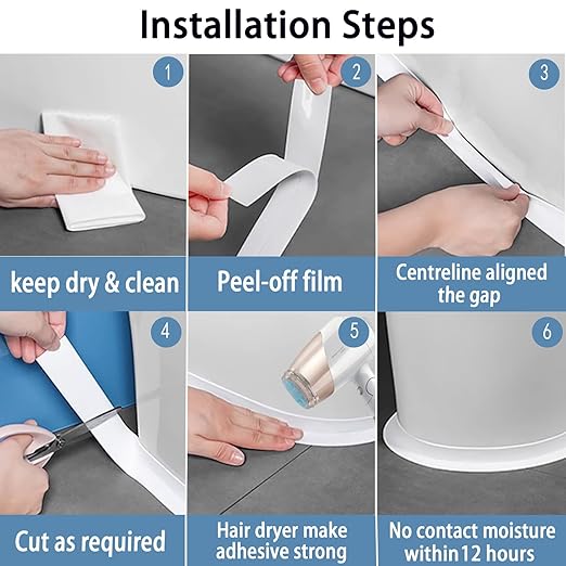 Caulk Tape Self Adhesive, 2 Rolls Waterproof Toilet Caulk Strip, Sealer Around Toilet Base, Traditional Caulking Replacement, Caulking Tape for Bathroom, Bathtub, Floor Wall Edge Protector (2)